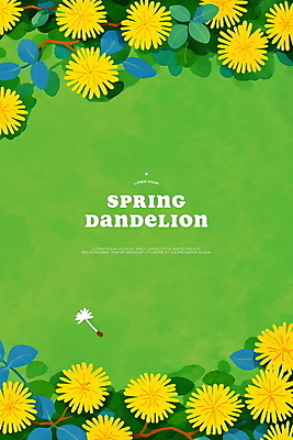 PSD 잎 일러스트 봄꽃 자연 사람없음 초록색 민들레 민들레홀씨 국내일러스트 식물 꽃 컬러 봄 생태계 파일형식