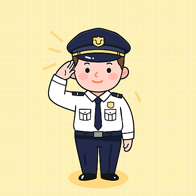 전신 무료이미지 남자 일러스트 한명 미소 성인 격자 경찰복 경례 경찰모자 성인남자한명만 연노랑색 일러캐릭터 AI파일 캐릭터 모자_잡화 1 유니폼 무늬 표정 사람 노란색 인사 경찰 남자한명만 성인남자만 파일형식 벡터