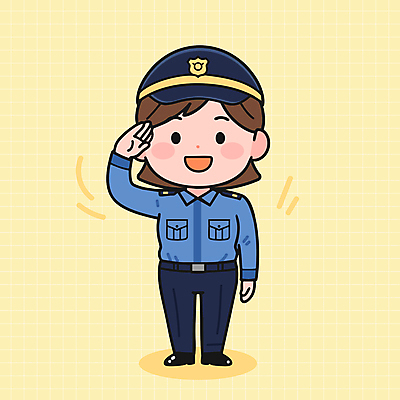 전신 여자 일러스트 한명 미소 성인 격자 경찰복 경례 경찰모자 성인여자한명만 연노랑색 일러캐릭터 AI파일 캐릭터 모자_잡화 1 유니폼 무늬 표정 사람 노란색 인사 경찰 여자한명만 성인여자만 파일형식 벡터