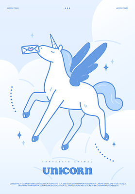 동물 구름 무료이미지 하늘색 일러스트 상상 하늘 편지봉투 사람없음 반짝임 판타지 눈감음 꿈 물기 유니콘 몽환 환상 국내일러스트 AI파일 자연요소 컨셉 모션 봉투 파란색 편지 파일형식 벡터