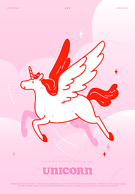 동물 구름 분홍색 일러스트 상상 하늘 미소 사람없음 반짝임 판타지 꿈 유니콘 몽환 환상 국내일러스트 AI파일 자연요소 컬러 컨셉 모션 표정 파일형식 벡터