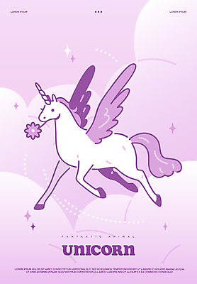 동물 구름 꽃 일러스트 상상 하늘 사람없음 반짝임 판타지 보라색 꿈 물기 유니콘 몽환 환상 국내일러스트 AI파일 자연요소 식물 컬러 컨셉 모션 파일형식 벡터