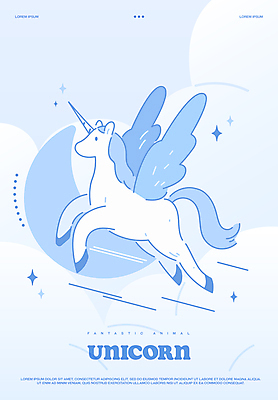 동물 구름 하늘색 일러스트 상상 하늘 사람없음 반짝임 판타지 꿈 유니콘 몽환 환상 국내일러스트 AI파일 자연요소 컨셉 모션 파란색 파일형식 벡터