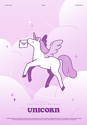 동물 구름 일러스트 상상 하늘 편지봉투 사람없음 반짝임 판타지 눈감음 보라색 꿈 물기 유니콘 몽환 환상 국내일러스트 AI파일 자연요소 컬러 컨셉 모션 봉투 편지 파일형식 벡터