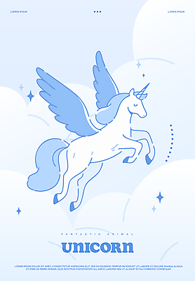 동물 구름 하늘색 일러스트 상상 하늘 사람없음 반짝임 판타지 눈감음 꿈 유니콘 몽환 환상 국내일러스트 AI파일 자연요소 컨셉 모션 파란색 파일형식 벡터