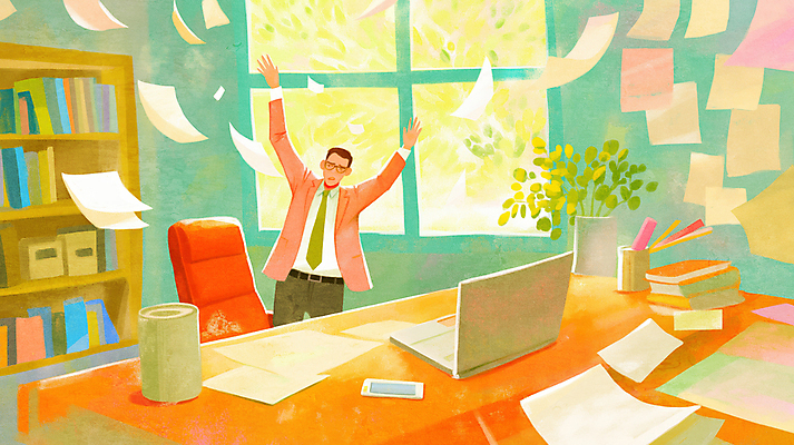 JPG 남자 의자 일러스트 창문 책장 한명 성인 책 노트북 사무실 만세 비즈니스맨 책상 문서 성인남자한명만 흩날리기 국내일러스트 AI일러스트 AI콘텐츠 1 가구 비즈니스 모션 사람 전자제품 직장인 남자한명만 성인남자만 파일형식