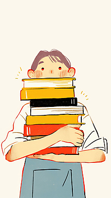 JPG 남자 일러스트 한명 들기 상반신 성인 쌓기 앞치마 사서 책더미 성인남자한명만 국내일러스트 AI일러스트 AI콘텐츠 직업 1 모션 사람 책 무더기 남자한명만 성인남자만 파일형식