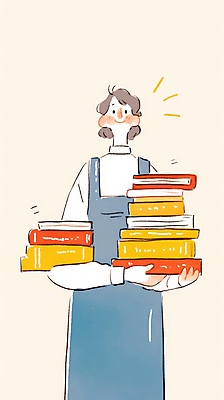 JPG 여자 일러스트 한명 미소 들기 상반신 성인 쌓기 앞치마 사서 책더미 성인여자한명만 국내일러스트 AI일러스트 AI콘텐츠 직업 1 모션 표정 사람 책 무더기 여자한명만 성인여자만 파일형식