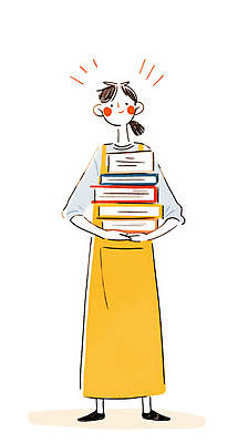 JPG 전신 여자 일러스트 한명 미소 들기 성인 쌓기 앞치마 사서 책더미 성인여자한명만 국내일러스트 AI일러스트 AI콘텐츠 직업 1 모션 표정 사람 책 무더기 여자한명만 성인여자만 파일형식
