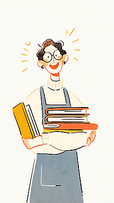 JPG 남자 일러스트 한명 미소 들기 상반신 성인 쌓기 앞치마 사서 책더미 성인남자한명만 안경낌 국내일러스트 AI일러스트 AI콘텐츠 직업 1 안경 모션 표정 사람 책 무더기 남자한명만 성인남자만 파일형식