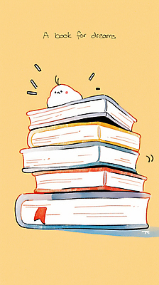 JPG 일러스트 조류 사람없음 노란색 쌓기 꿈 북마크 책더미 국내일러스트 AI일러스트 AI콘텐츠 동물 컬러 모션 책 무더기 파일형식