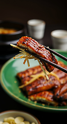 JPG 편집이미지 한식 젓가락 들기 사람없음 복날 구이 장어구이 생강채 편집실사 AI포토 AI콘텐츠 기념일 음식 모션 수저 장어 CG 생선요리 생강 파일형식