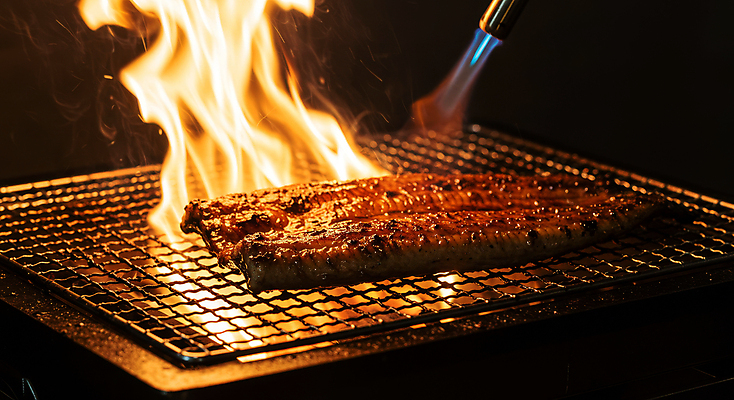 JPG 편집이미지 한식 불 사람없음 복날 그릴 불판 장어구이 직화구이 토치 편집실사 AI포토 AI콘텐츠 자연요소 기념일 음식 주방용품 공구 구이 장어 CG 생선요리 파일형식