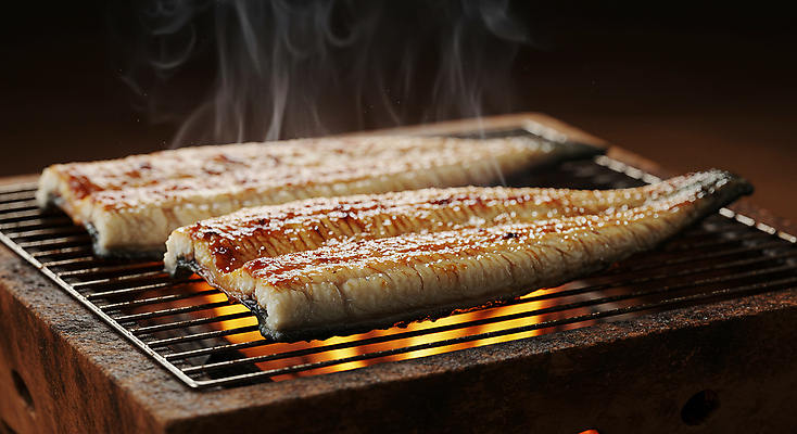 JPG 편집이미지 한식 사람없음 복날 그릴 수증기 장어구이 숯불구이 초벌구이 편집실사 AI포토 AI콘텐츠 기념일 음식 주방용품 구이 장어 CG 생선요리 파일형식