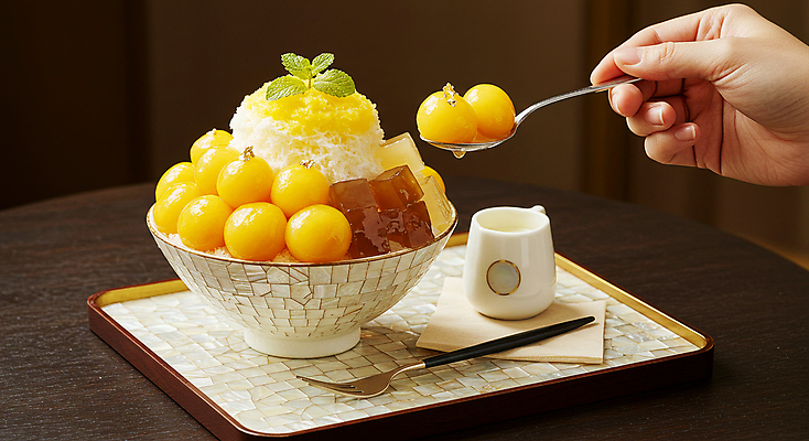 JPG 편집이미지 그릇 잎 디저트 쟁반 들기 신체부위 숟가락 차가움 망고 한라봉 과일빙수 금박장식 나무탁자 망고빙수 연유 편집실사 AI포토 AI콘텐츠 식물 식기 음식 과일 식재료 모션 탁자 수저 사람 장식 CG 열대과일 빙수 파일형식