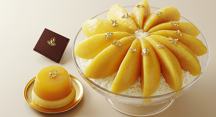 JPG 편집이미지 그릇 접시 디저트 사람없음 차가움 망고 푸딩 한라봉 과일빙수 금박장식 망고빙수 편집실사 AI포토 AI콘텐츠 식기 음식 과일 장식 CG 열대과일 빙수 파일형식