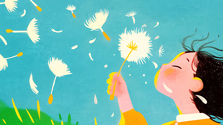 JPG 여자 얼굴 어린이 일러스트 한명 미소 들기 소녀 파란색 눈감음 불기 민들레홀씨 봄바람 소녀한명만 국내일러스트 AI일러스트 AI콘텐츠 1 컬러 모션 바람 표정 사람 신체부위 민들레 여자한명만 소녀만 파일형식