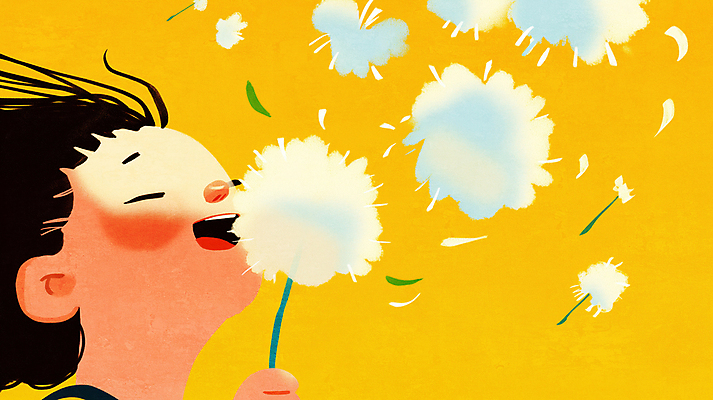 JPG 여자 얼굴 어린이 일러스트 한명 미소 들기 소녀 노란색 눈감음 민들레홀씨 봄바람 소녀한명만 국내일러스트 AI일러스트 AI콘텐츠 1 컬러 모션 바람 표정 사람 신체부위 민들레 여자한명만 소녀만 파일형식