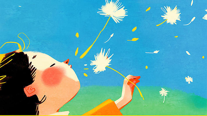 JPG 여자 얼굴 어린이 일러스트 한명 미소 들기 소녀 파란색 눈감음 불기 민들레홀씨 봄바람 소녀한명만 국내일러스트 AI일러스트 AI콘텐츠 1 컬러 모션 바람 표정 사람 신체부위 민들레 여자한명만 소녀만 파일형식