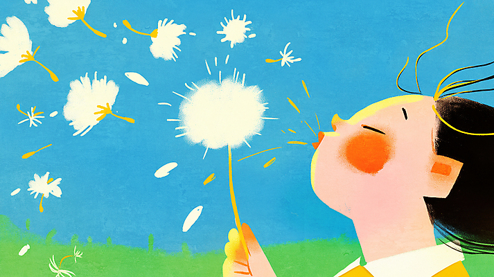 JPG 여자 얼굴 어린이 일러스트 한명 미소 들기 소녀 파란색 눈감음 불기 민들레홀씨 봄바람 소녀한명만 국내일러스트 AI일러스트 AI콘텐츠 1 컬러 모션 바람 표정 사람 신체부위 민들레 여자한명만 소녀만 파일형식