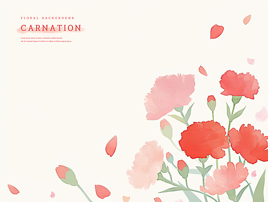 PSD 꽃잎 백그라운드 잎 일러스트 수채화 사람없음 빨간색 어버이날 카네이션 감사 가정의달 국내일러스트 식물 기념일 꽃 감정 컬러 5월 파일형식