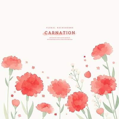 PSD 꽃잎 백그라운드 잎 일러스트 수채화 사람없음 빨간색 어버이날 카네이션 감사 가정의달 국내일러스트 식물 기념일 꽃 감정 컬러 5월 파일형식