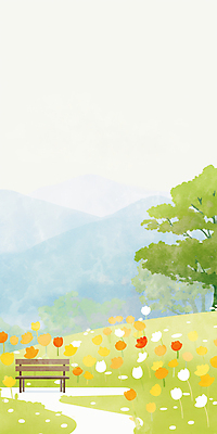 JPG 나무 꽃밭 벤치 일러스트 봄꽃 수채화 산 잔디 사람없음 연두색 평화 봄풍경 공원길 국내일러스트 AI일러스트 AI콘텐츠 식물 꽃 길 컨셉 의자 풍경 초록색 봄 파일형식