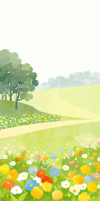 JPG 나무 꽃밭 일러스트 봄꽃 수채화 잔디 사람없음 연두색 평화 봄풍경 공원길 국내일러스트 AI일러스트 AI콘텐츠 식물 꽃 길 컨셉 풍경 초록색 봄 파일형식