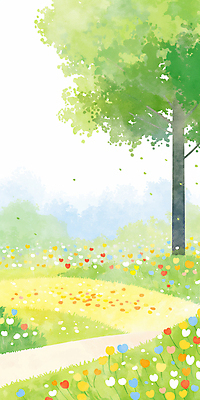 JPG 나무 꽃밭 일러스트 봄꽃 수채화 잔디 사람없음 연두색 평화 봄풍경 공원길 국내일러스트 AI일러스트 AI콘텐츠 식물 꽃 길 컨셉 풍경 초록색 봄 파일형식