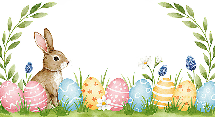 JPG 꽃 기독교 일러스트 수채화 사람없음 평화 믿음 천주교 토끼 풀잎 부활절계란 카피스페이스 국내일러스트 AI일러스트 AI콘텐츠 식물 감정 종교 컨셉 잎 포유류 부활절 반려동물 계란 공백 풀_식물 파일형식