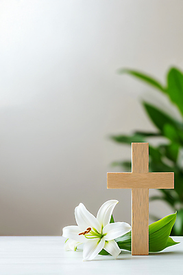 JPG 편집이미지 기독교 잎 사람없음 회색 천주교 백합 나무십자가 편집실사 AI포토 AI콘텐츠 식물 꽃 종교 컬러 십자가 CG 파일형식