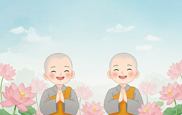 JPG 구름 남자 어린이 불교 일러스트 하늘 연꽃 미소 소년 상반신 두명 부처님오신날 연잎 동자승 승복 합장 소년만 국내일러스트 AI일러스트 AI콘텐츠 자연요소 기념일 꽃 종교 잎 표정 사람 손짓 승려 남자만 어린이만 파일형식