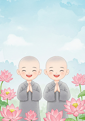 JPG 구름 남자 어린이 불교 일러스트 하늘 연꽃 미소 소년 상반신 두명 부처님오신날 연잎 동자승 승복 합장 소년만 국내일러스트 AI일러스트 AI콘텐츠 자연요소 기념일 꽃 종교 잎 표정 사람 손짓 승려 남자만 어린이만 파일형식