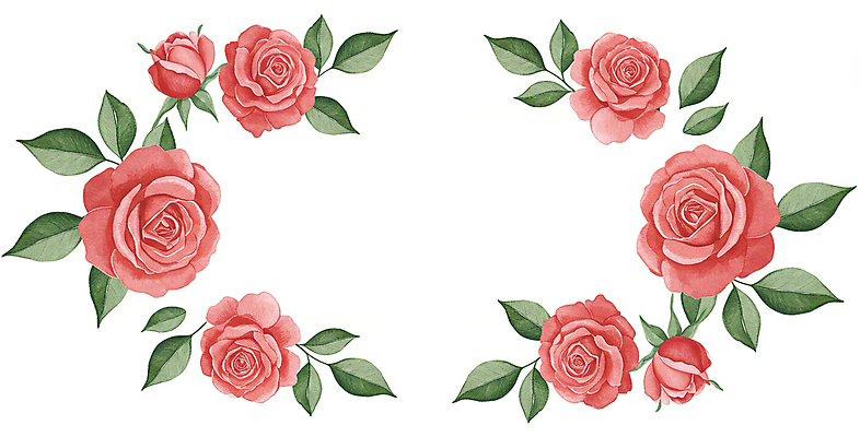 JPG 잎 일러스트 수채화 사람없음 빨간색 장미 꽃프레임 카피스페이스 국내일러스트 AI일러스트 AI콘텐츠 식물 꽃 컬러 프레임 공백 파일형식