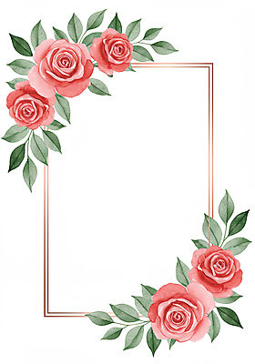 JPG 잎 일러스트 수채화 사람없음 빨간색 장미 꽃프레임 카피스페이스 국내일러스트 AI일러스트 AI콘텐츠 식물 꽃 컬러 프레임 공백 파일형식