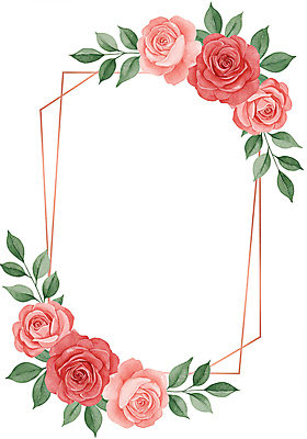 JPG 잎 일러스트 수채화 사람없음 빨간색 장미 꽃프레임 카피스페이스 국내일러스트 AI일러스트 AI콘텐츠 식물 꽃 컬러 프레임 공백 파일형식
