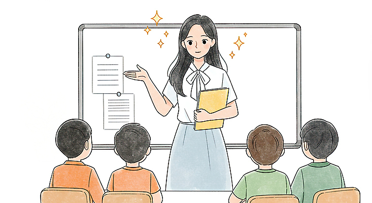 JPG 학생 여자 남자 어린이 의자 일러스트 수업 미소 들기 소년 여러명 상반신 성인 책 반짝임 손들기 교사 화이트보드 국내일러스트 AI일러스트 AI콘텐츠 직업 교육 가구 다수 모션 표정 사람 파일형식