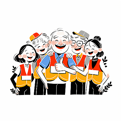 JPG 모자 여자 노년 남자 행복 허리손 일러스트 협력 웃음 여러명 성인 조끼 풀 자원봉사자 따봉 안경낌 어깨에손 국내일러스트 AI일러스트 AI콘텐츠 식물 잡화 감정 안경 포즈 다수 모션 표정 사람 외투 최고 파일형식