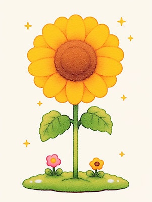 JPG 잎 일러스트 해바라기 잔디 사람없음 반짝임 노란색 펠트 국내일러스트 AI일러스트 AI콘텐츠 식물 꽃 컬러 모션 파일형식 천_직물