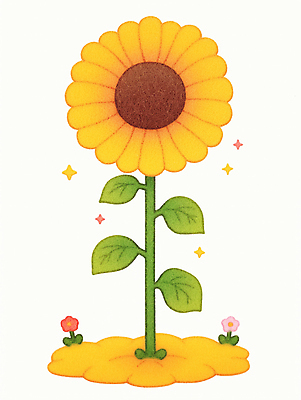 JPG 잎 일러스트 해바라기 사람없음 반짝임 노란색 흙 펠트 국내일러스트 AI일러스트 AI콘텐츠 식물 꽃 컬러 모션 파일형식 천_직물