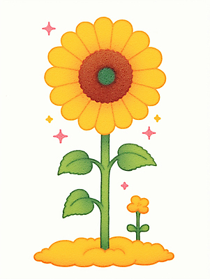 JPG 잎 일러스트 해바라기 사람없음 반짝임 노란색 흙 펠트 국내일러스트 AI일러스트 AI콘텐츠 식물 꽃 컬러 모션 파일형식 천_직물