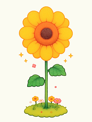 JPG 잎 일러스트 해바라기 잔디 사람없음 반짝임 노란색 펠트 국내일러스트 AI일러스트 AI콘텐츠 식물 꽃 컬러 모션 파일형식 천_직물