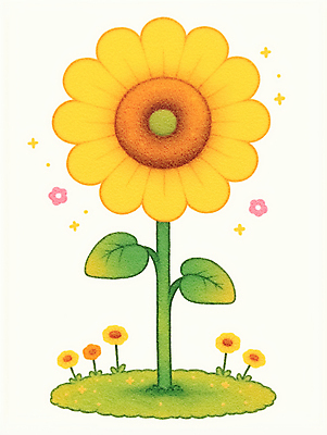 JPG 잎 일러스트 해바라기 잔디 사람없음 반짝임 노란색 펠트 국내일러스트 AI일러스트 AI콘텐츠 식물 꽃 컬러 모션 파일형식 천_직물