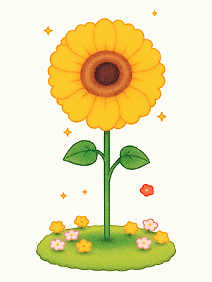 JPG 잎 일러스트 해바라기 잔디 사람없음 반짝임 노란색 펠트 국내일러스트 AI일러스트 AI콘텐츠 식물 꽃 컬러 모션 파일형식 천_직물