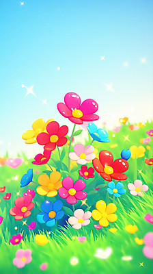 JPG 편집이미지 꽃밭 봄꽃 하늘 사람없음 반짝임 컬러풀 봄풍경 풀잎 편집실사 AI컴퓨터그래픽 AI콘텐츠 꽃 컬러 잎 모션 풍경 봄 풀_식물 CG 파일형식