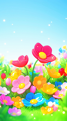 JPG 편집이미지 꽃밭 봄꽃 하늘 사람없음 반짝임 컬러풀 봄풍경 풀잎 편집실사 AI컴퓨터그래픽 AI콘텐츠 꽃 컬러 잎 모션 풍경 봄 풀_식물 CG 파일형식