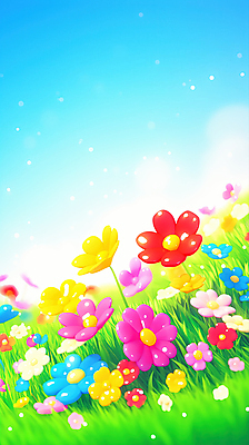 JPG 편집이미지 꽃밭 봄꽃 하늘 사람없음 컬러풀 봄풍경 풀잎 편집실사 AI컴퓨터그래픽 AI콘텐츠 꽃 컬러 잎 풍경 봄 풀_식물 CG 파일형식