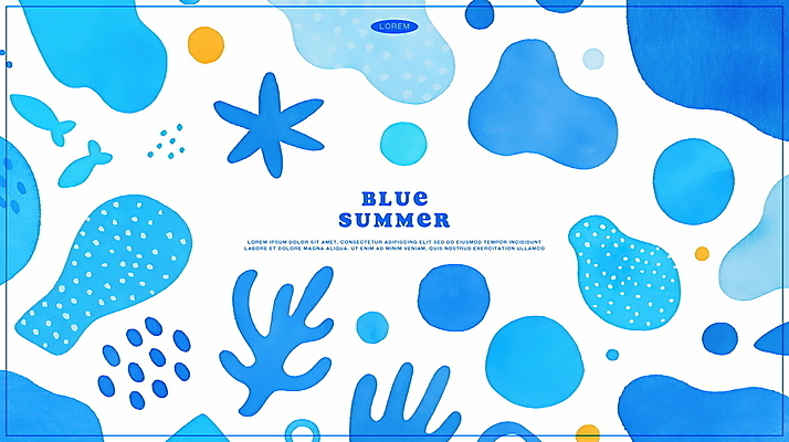 PSD 백그라운드 일러스트 추상 수채화 어류 사람없음 여름 파란색 산호 국내일러스트 계절 컬러 무늬 수중동물 자포동물 파일형식