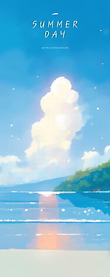 PSD 구름 하늘색 일러스트 자연 하늘 산 해변 사람없음 평화 여름풍경 윤슬 청량 국내일러스트 자연요소 물결 바다 컨셉 풍경 파란색 생태계 파일형식 여름_계절