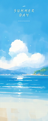 PSD 구름 하늘색 일러스트 자연 하늘 산 해변 사람없음 평화 여름풍경 윤슬 청량 국내일러스트 자연요소 물결 바다 컨셉 풍경 파란색 생태계 파일형식 여름_계절